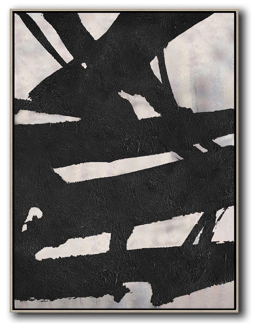 Hand-Painted Black And White Minimal Painting On Canvas - Art Auction Chat Room Huge